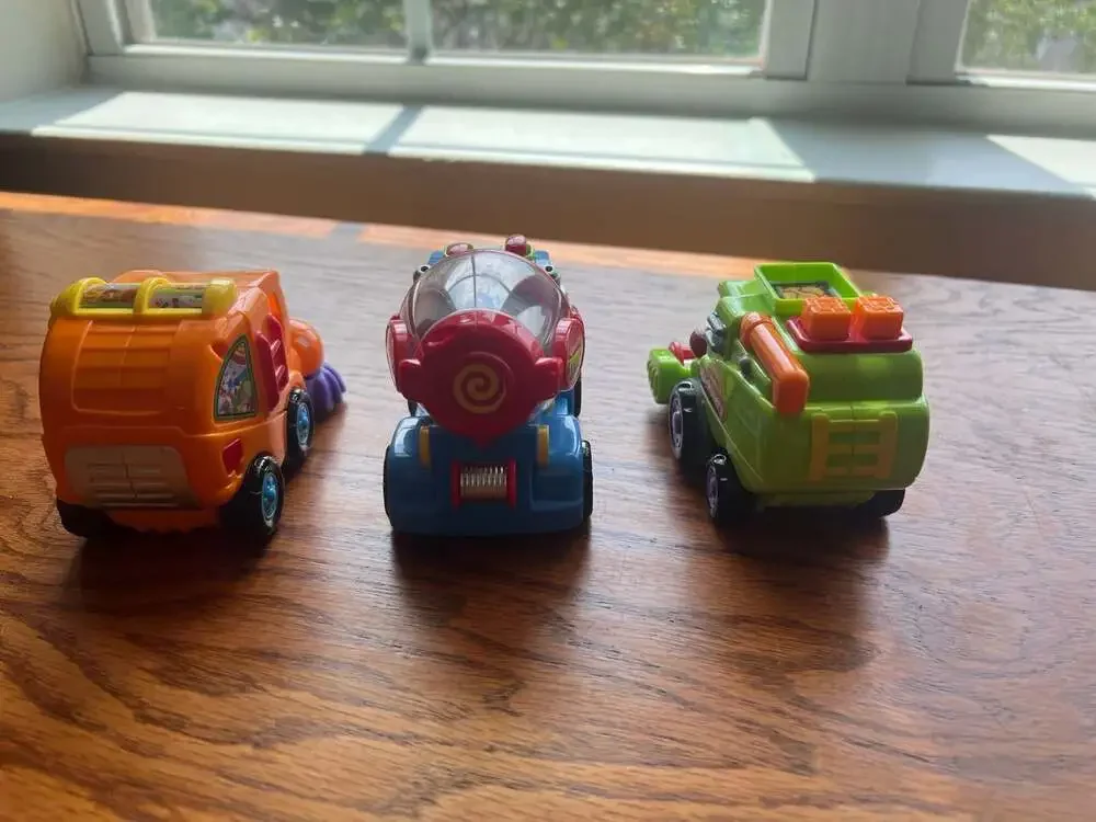 WolVolk Friction-Powered Toy Truck Set (Sweeper, Cement Mixer, and Harvester)